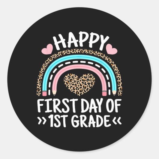 Happy First Day Of 1st Grade Leopard Rainbow Teach ラウンドシール (正面)