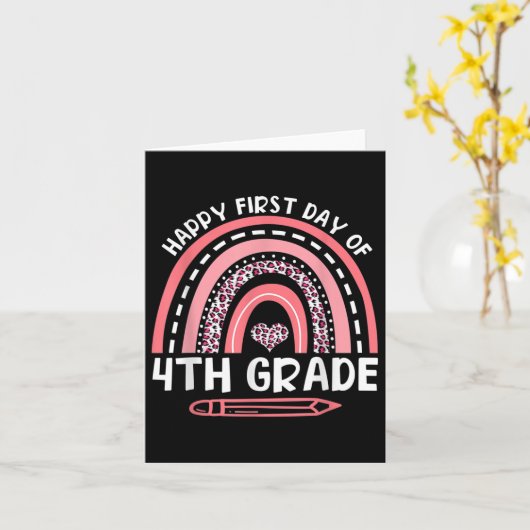 Happy First Day Of 4th Grade Leopard Rainbow First カード (黄色い花)