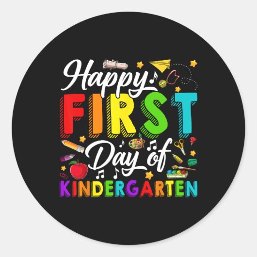 Happy First Day Of Kindergarten Back To School Boy ラウンドシール (正面)