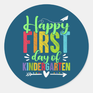 Happy First Day Of Kindergarten Funny Teacher ラウンドシール
