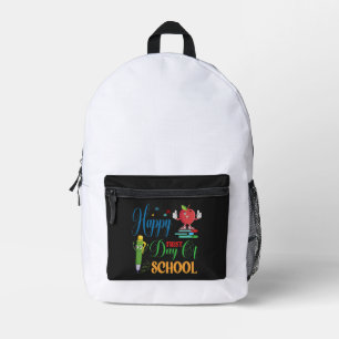 Happy First Day of School   かわいいマンガのリンゴ プリントバックパック
