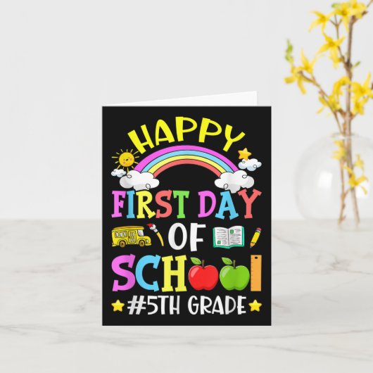 Happy First Day Of School 5th Grade Cute Back To S カード (黄色い花)