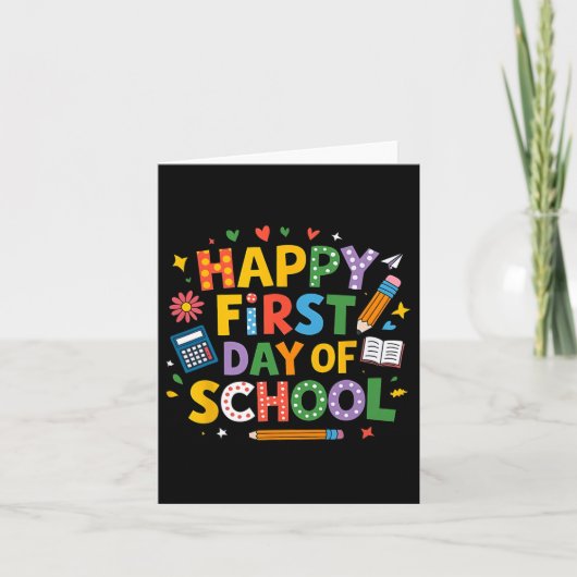 Happy First Day Of School Pencil Teacher Kids Back カード (正面)