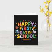 Happy First Day Of School Pencil Teacher Kids Back カード (黄色い花)