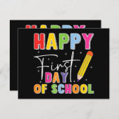 Happy First Day Of School Pencil Teacher Kids Back シーズンカード (正面/裏面)