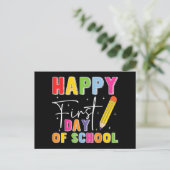 Happy First Day Of School Pencil Teacher Kids Back シーズンポストカード (スタンド正面)