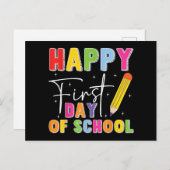 Happy First Day Of School Pencil Teacher Kids Back シーズンポストカード (正面/裏面)