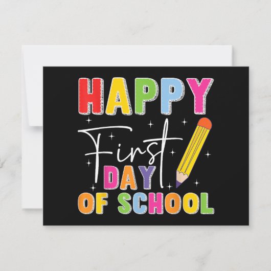 Happy First Day Of School Pencil Teacher Kids Back セーブザデート (正面)