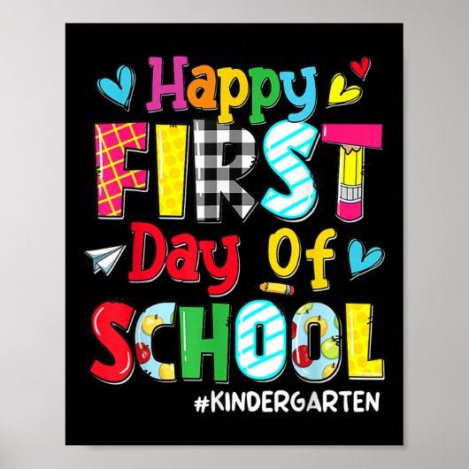 Happy First Day Of School Pencil Teacher Kids Back ポスター (正面)