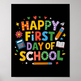 Happy First Day Of School Pencil Teacher Kids Back ポスター