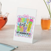 Happy First Day Of School Pencil Teacher Kids Back 台座サイン (インサイチュ)