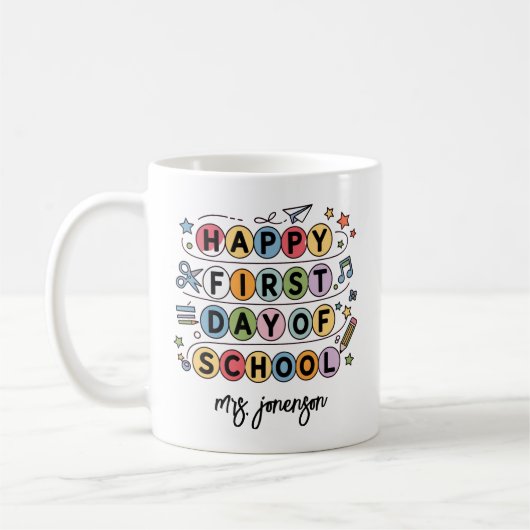 Happy First Day of School Personalized Name コーヒーマグカップ (左)