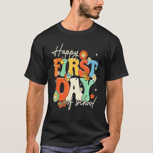 Happy First Day Of School Retro Groovy  Teacher St Tシャツ (正面)