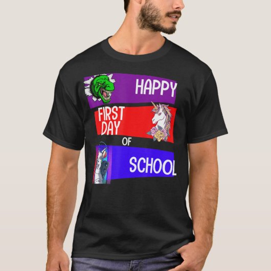 Happy First Day Of School Squad Grade Unicorn Dino Tシャツ (正面)