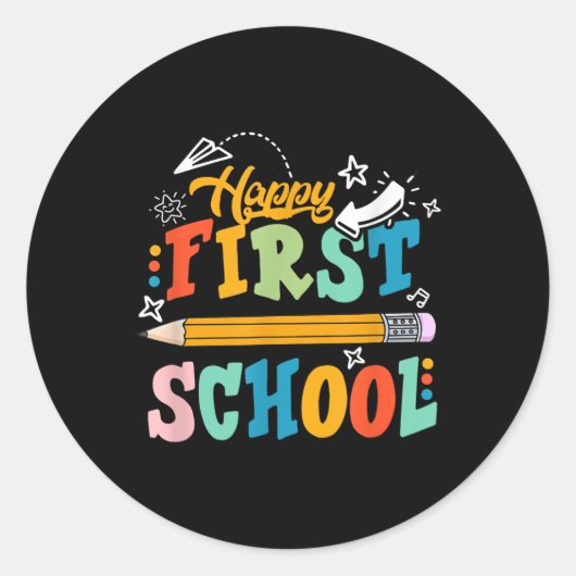 Happy First Day Of School Teacher Student Kid Back ラウンドシール (正面)