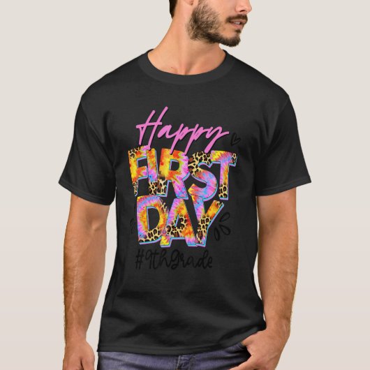 Happy First Day Of School Tie Dye Leopard 9th Grad Tシャツ (正面)
