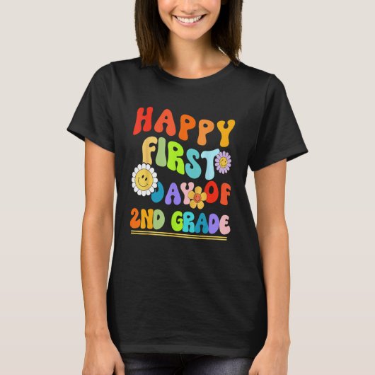 Happy First Day Of Second 2nd Grade Groovy Teacher Tシャツ (正面)