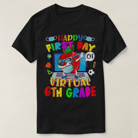 Happy First Day Of Virtual 6th Grade Apple Wearing Tシャツ (デザイン正面)