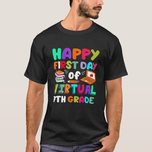 Happy First Day Of Virtual 7Th Grade おもしろい Home Le Tシャツ (正面)