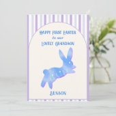 Happy First Easter Grandson Watercolor Blue Bunny  シーズンカード (スタンド正面)