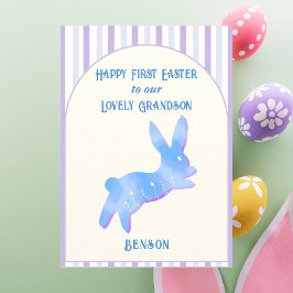 Happy First Easter Grandson Watercolor Blue Bunny  シーズンカード