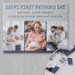 Happy First Faters Dayメッセージカスタムと3枚の写真 ジグソーパズル<br><div class="desc">パズルカスタムは「幸せな最初の父の日」と言う。このテンプレートは、3枚の写真、名前、大事な行事メッセージを追加しお気に入りのてカスタム、希望する情報を編集する準備ができてもしいる。パズルは深いブルー、ブルゴーニュ、グレーのカラーパレットを持つ。垂直でポートレートの写真は最も簡単に使用できる – しかし、風景も機能もしし、主な主題は写真の中心にある。チャレンジの詳細については、このデザインは1000ピースのパズルとしても利用可能である – 私たちの店を参照してください。</div>