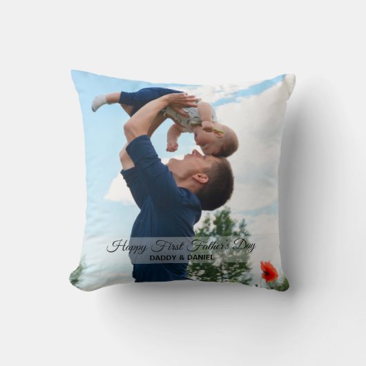 Happy First Father's Dayの写真とカスタム文字 クッション (正面)