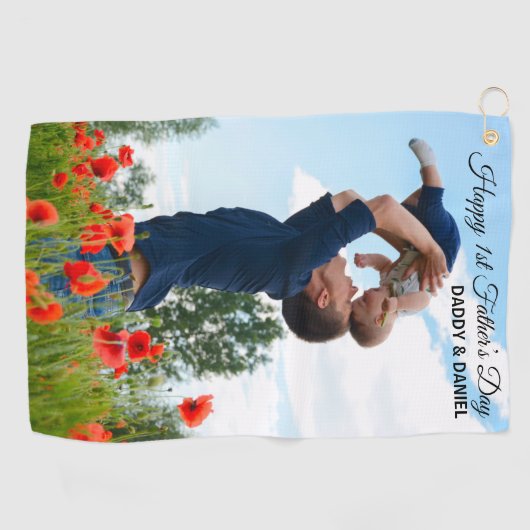 Happy First Father's Dayの写真とカスタム文字 ゴルフタオル