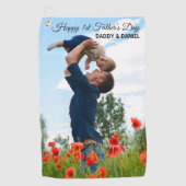 Happy First Father's Dayの写真とカスタム文字 ゴルフタオル (正面)