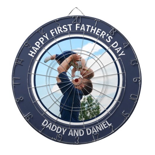 Happy First Father's Dayの写真とカスタム文字 ダーツボード (正面)