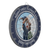 Happy First Father's Dayの写真とカスタム文字 ダーツボード (正面左)