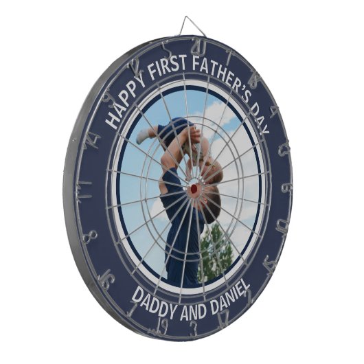 Happy First Father's Dayの写真とカスタム文字 ダーツボード (正面左)