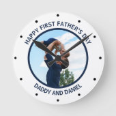 Happy First Father's Dayの写真とカスタム文字 ラウンド壁時計 (正面)