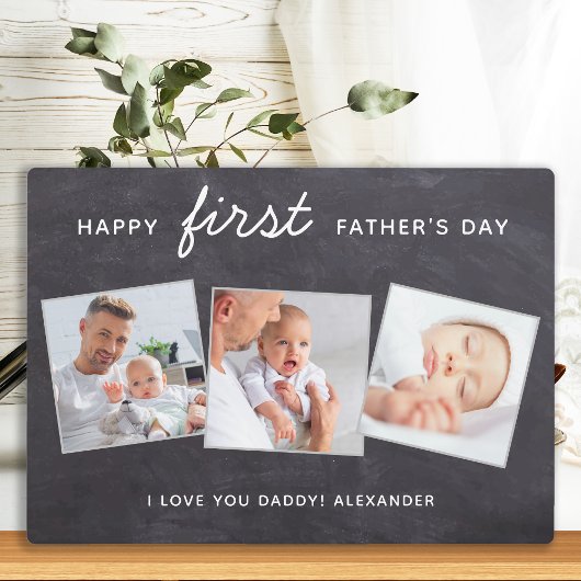 Happy First Father's Dayカスタム 3 Photo New Dad フォトプラーク