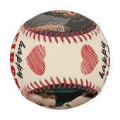 Happy First Father's Day赤いハート2写真 野球ボール (裏面)