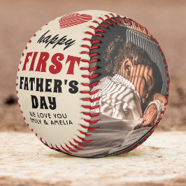Happy First Father's Day赤いハート2写真 野球ボール
