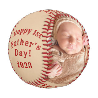 Happy First Father's Day パーソナライズされた 2 Photo Base 野球ボール