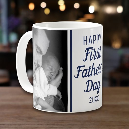 Happy First Father's Day 2 Photo Blue And White コーヒーマグカップ