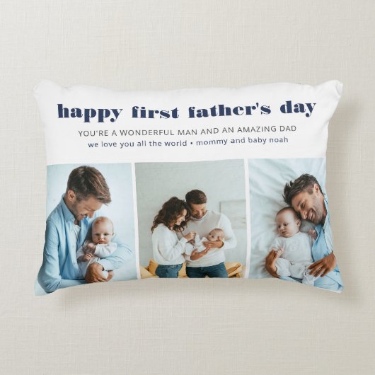 Happy First Father's Day 3 Photo Collage アクセントクッション (正面)