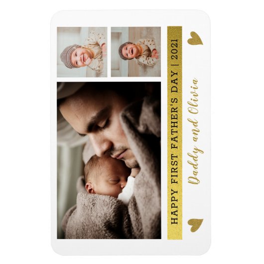 Happy First Father's Day 3 Photo Collage マグネット (縦)