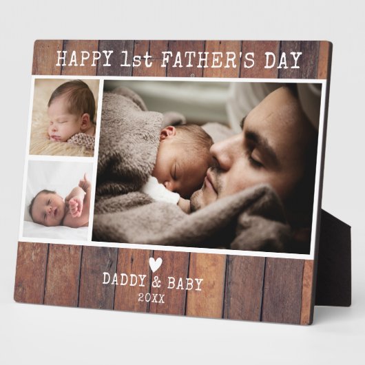 Happy First Father's Day 3 Photo Collage Wood フォトプラーク (側面)