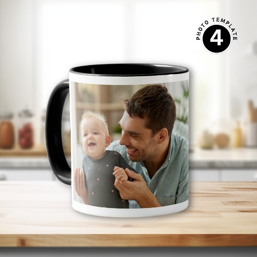 Happy First Father's Day 4 Photo Collage Black Mug マグカップ