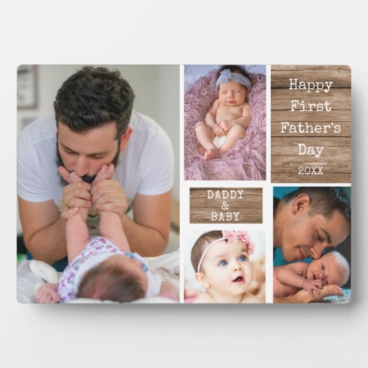 Happy First Father's Day 4 Photo Collage Wood フォトプラーク (正面)