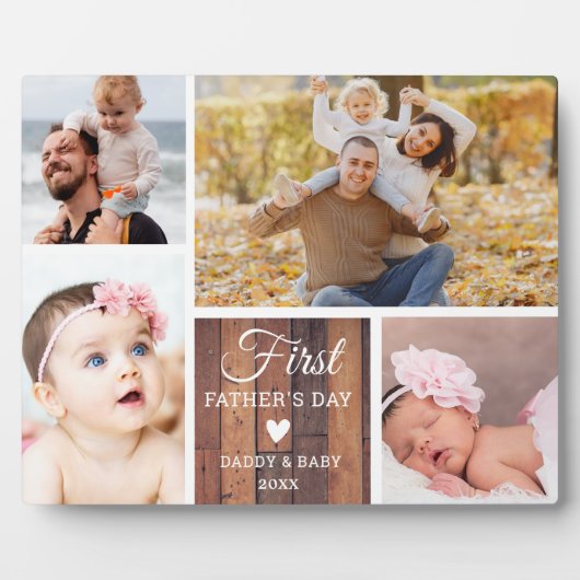 Happy First Father's Day 4 photo Collage Wood フォトプラーク (正面)