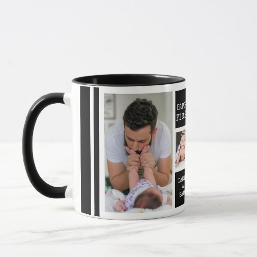 Happy First Father's Day 5 Photo Collage Black マグカップ (左)