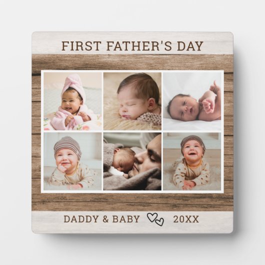 Happy First Father's Day 6 Photo Collage Wood フォトプラーク (正面)