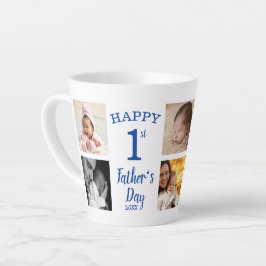 Happy First Father's Day 8 Family Photo Collage カフェラテマグ