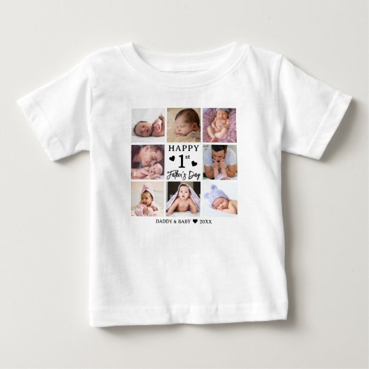 Happy First Father's Day 8 Photo Collage ベビーTシャツ (正面)