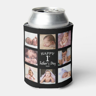 Happy First Father's Day 8 Photo Collage Black 缶クーラー