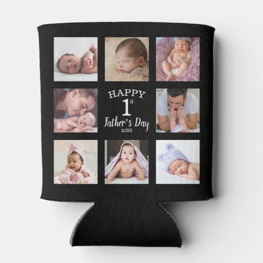 Happy First Father's Day 8 Photo Collage Black 缶クーラー (裏面)
